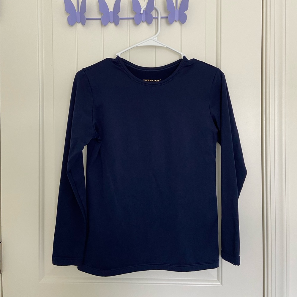 EUC THERMAJANE women’s navy blue fleece lined warm under base layer shirt small